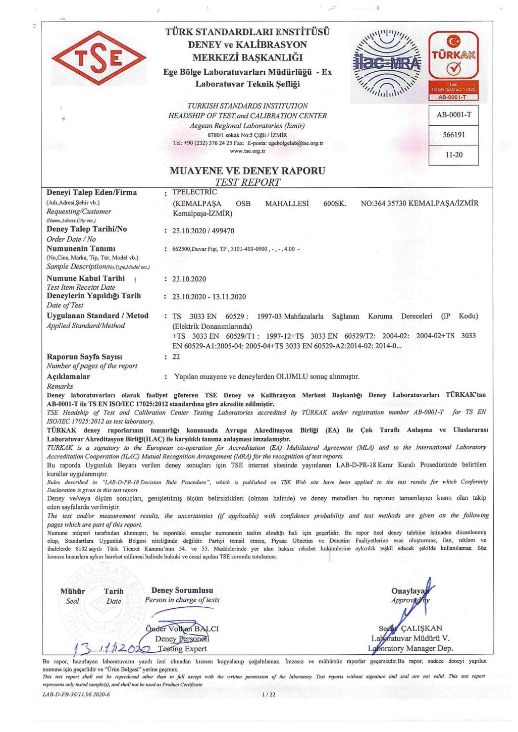 IP 68 - Surface Mount Appliance Inlet Test Report