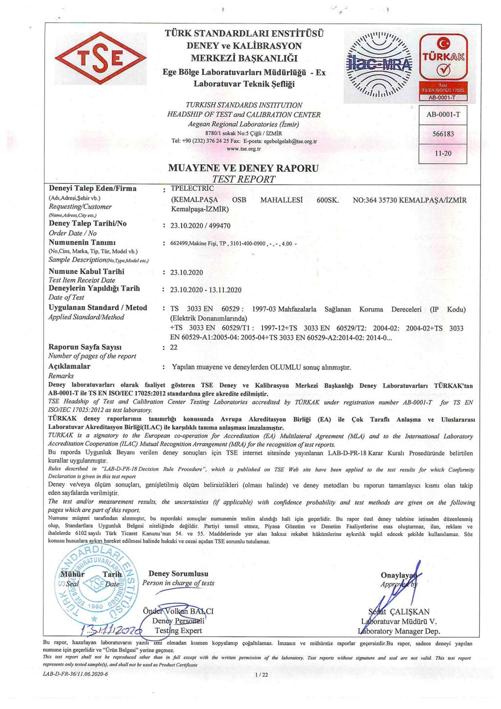 IP 68 - Panel Mount Appliance Inlet Test Report