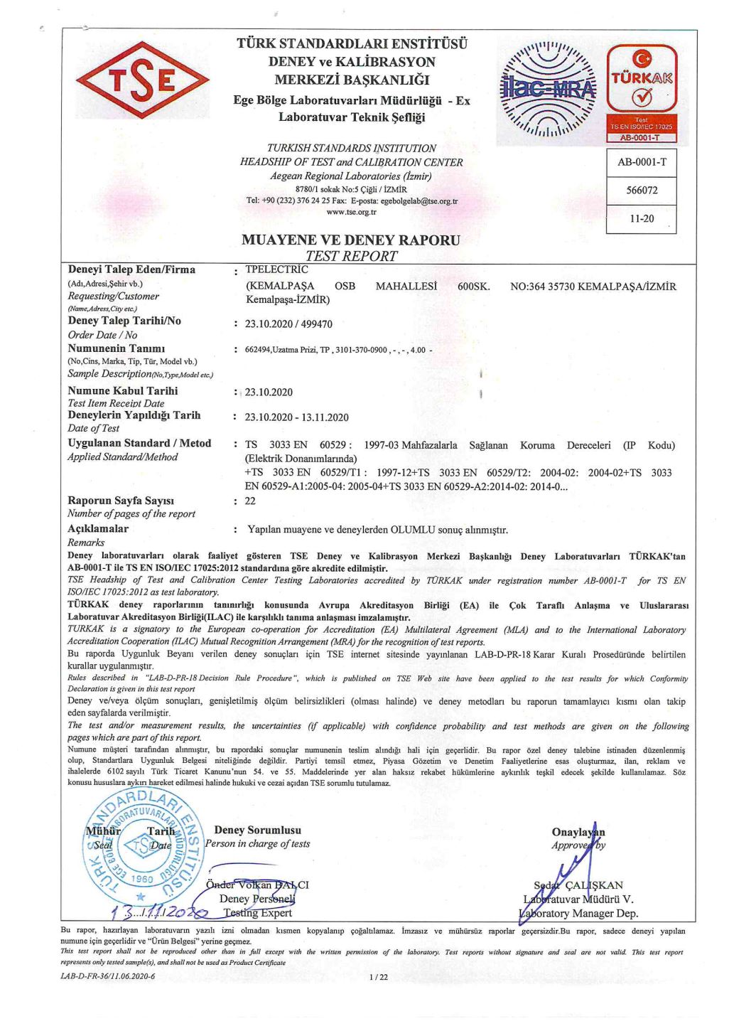 IP 68 - Connector Test Report